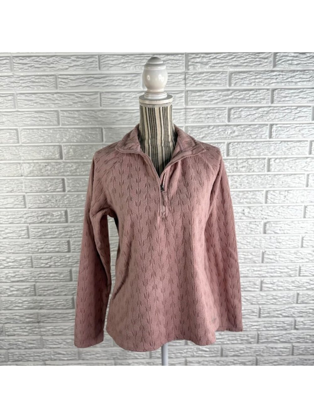 Eddie Bauer Pink Quarter Zip Fleece Pullover Sweatshirt Textured Arrow Sz Medium